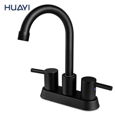 China Huayi Faucets Dual Handle Basin Faucet Contemporary Metered Matte Black Bathroom Tap Mixer for sale