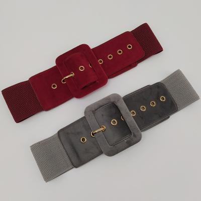 China Fashional Grandwell Elastic Waist Belts For Women Fashion Wide Square Loop Velvet Belt With Stretch for sale