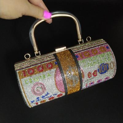 China Beautiful round shape fashion clutch bag crystals dollar small pattern bling bling lady party nightclub bag for sale