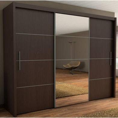 China Interior Mirror Sliding Door Wardrobe Cabinet , Black Bedroom Wall Cabinets for sale