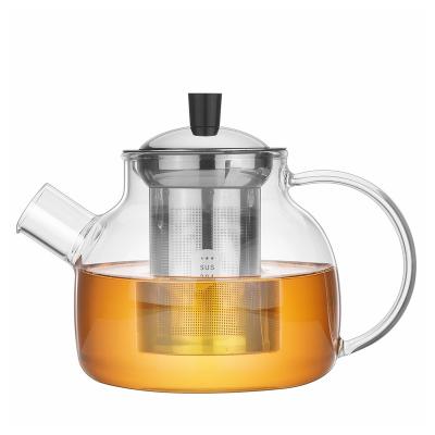 China Sustainable Tea Separation Heat Resistant Teapot With Filter Boiling Teapot With Transparent Infuser Flower Teapot Set for sale