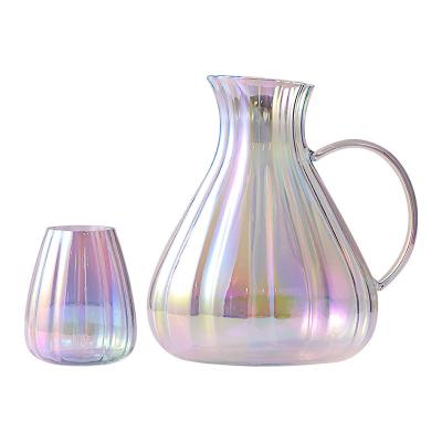 China Nordic Creative Viable Colorful Transparent Heat Resistant Glass Kettle Water Jug Glass Set Juice Pot Cold Water Jug for sale