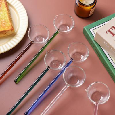 China Wholesale creative oblique mouth soup color glass dessert milk household stocked glass spoon for sale