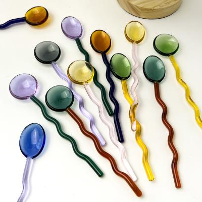 China 2022 new design creative colorful glass stocked milk dessert spoon beautiful long handle coffee stir twist spoon spoon for sale