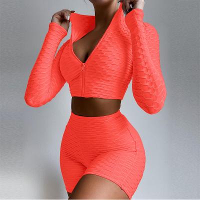 China Yoga Clothing Fashion Solid Color Long Sleeve Leisure Sports Suit Women Women Yoga Shorts QUICK DRY Set for sale