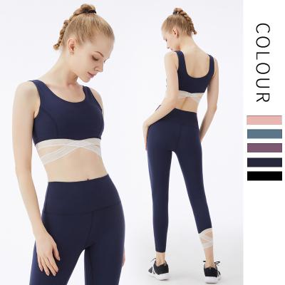 China Breathable Yoga Clothes Women's Sports Suit Corset With Chest Pad High Waist Yoga Pants Women Seamless Hip-lifting Set for sale