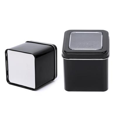 China Metal Mesh Tin Box Tin Box Black Square Iron Luxury Smooth Watch Box Elegant For Watches for sale