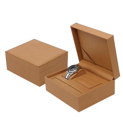 China Classic Elegant Vintage Brown Logo PU Leather Travel Watch Box Storage Organizer Luxury Custom Leather Watch Box for sale