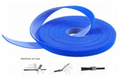 China Heat Resistant Strong Adhesive Hook And Loop Cable Wrap Blue Waterproof for sale