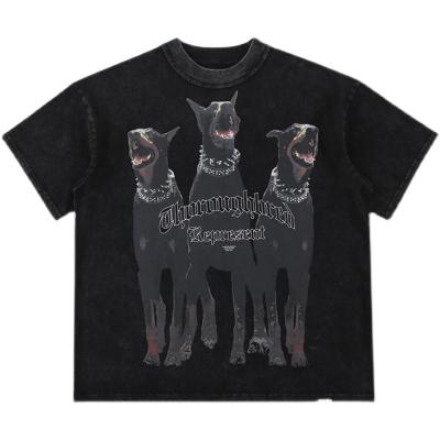 China Breathable Represent Dog Doberman Hound Vintage Wash Made Old FOG High Street Loose Couples Short Sleeve T-Shirt for sale