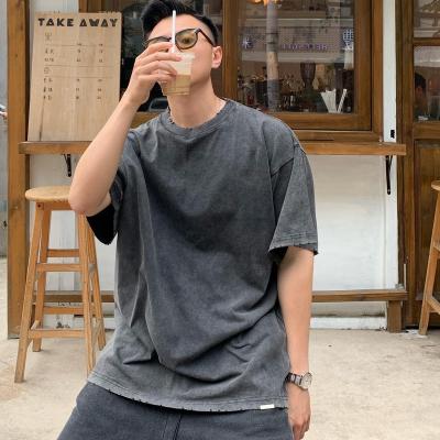 China 2022 Acid Washed Summer Vintage T-shirt Hip Hop Street Style Tee Shirts 100% Cotton Breathable Oversize Men's T-shirt for sale