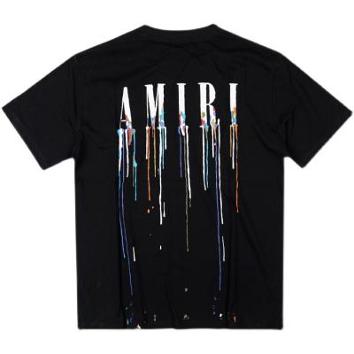 China 2022 Summer High Street Ink Splatter Graffiti Monogram Breathable Simple Casual Loose Short Sleeve T-shirt Men for sale