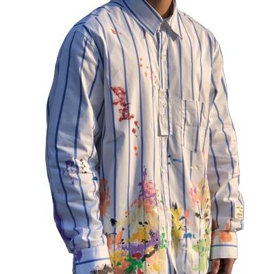 China 2022 China Soft External Wear Long Sleeve White With Blue Stripe Vintage Cotton Mens Button Up Shirts for sale