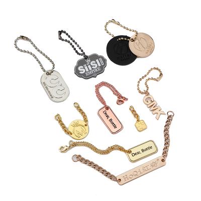 China Washable Jewelry Garment Chain Necklace Clip Shirt Collar Label Metal Tag Logo With Hang Charm for sale