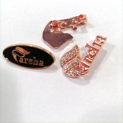 China maker Custom Letter Design Tudung Rose Gold Stones Brooch Pin, Bling Mini Kerongsang Hijab Brooches-pins for Muslim Scarf for sale