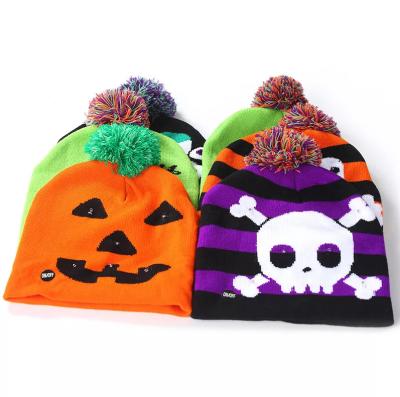 China Party Halloween Led Lights Pumpkin Ghost Festival Funny Personality Knitted Hat Acrylic Factory Party Wholesale Custom Hat for sale