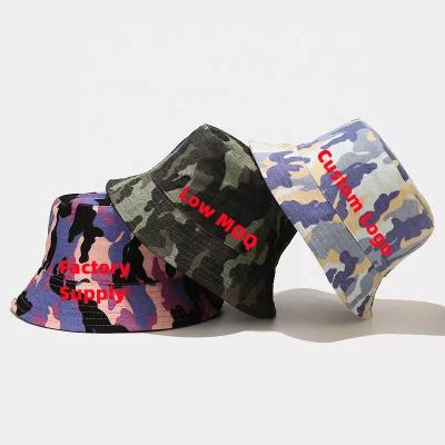 China Breathable Comfort Camouflage Hot Sale Cotton Print Designed Custom Logo Caps Camouflage Bucket Hats For Sun Protection for sale