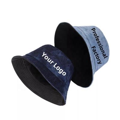 China Picture Factory Supply Reversible Denim Jean Cotton Fisherman Caps Embroidered Tie Dye Bucket Moving Hat for sale