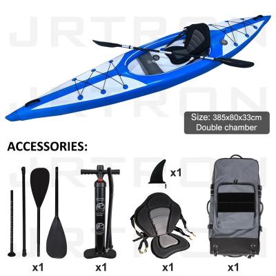 China Jrtron 2021 Unisex Double Chamber Inflatable Kayak For 1 Person Canoe Portable Touring Rowing Boats Drop Stitch Foldable Kayak for sale