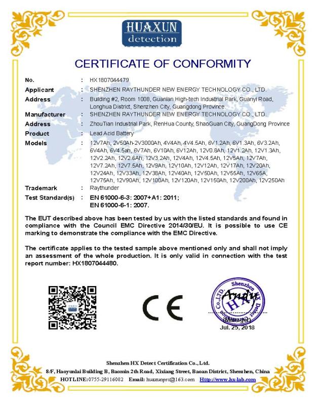 CE - Shenzhen Raythunder New Energy Technology Co., Ltd.