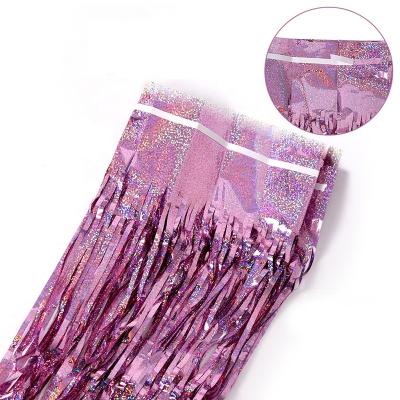 China Festival Decoration Allinthree Factory Laser Tinsel Rainbow Foil Fringe Metallic Curtain for Wedding Party Birthday for sale