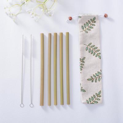 China Custom Logo Stocked Eco Friendly Reusable Bamboo Drinking Straw With Brush for sale