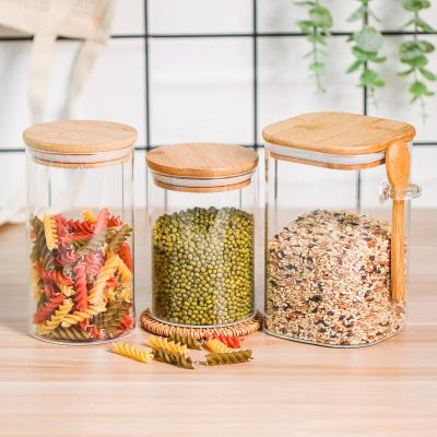 China Freshness Preservation Borosilicate Bamboo Lid Storage Glass Jars Set For Kitchen for sale