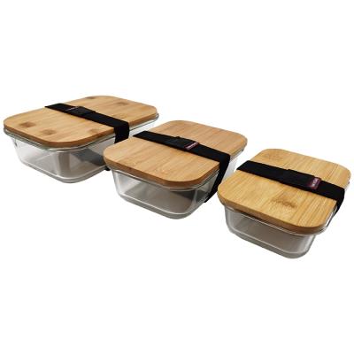 China 2020 Microwavable New Storage Box Set Glass Food Container With Bamboo Lid OEM for sale