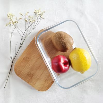 China Microwavable Glass Food Container With Lid Bamboo Microwave Lunch Storage Box For Desktop for sale