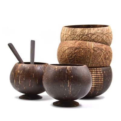 China Sustainable Natural Coconut Shell Wood Cup Bowl Set for Drinks with Stand and Spoon Custom Logo for sale