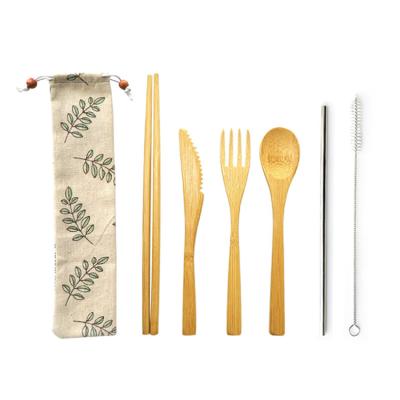 China Sustainable Sustainable Bamboo Cutlery Set Travel Organic Cutlery Set With Pocket Spoon Knife Carry Fork for sale