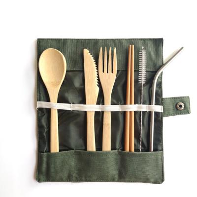 China Travel Sustainable Bamboo Utensils Set With Bag Bamboo Cutlery Set Organic Cutlery Set for sale