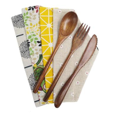 China Sustainable Portable Cutlery Set With Bag Pocket Biodegradable Wooden Cutlery Organic Cutlery for sale