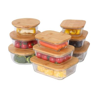 China 2021 New Freshness Preservation Trend Bamboo Lid Airtight Glass Food Storage Boxes Set Eco-friendly Meal Prep Containers for sale