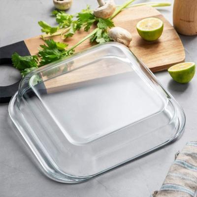 China Oven Safe Borosilicate Pizza Pan Large Size Viable Pyrex Square Glass Baking Dish for sale