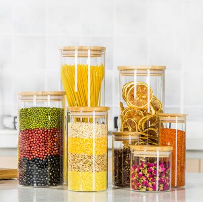 China Sustainable Glass Airtight Canisters Sets With Lids Glass Containers Pantry Organization And Storage Bamboo Kitchen Canisters for sale