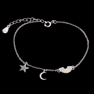 China 925 Sterling Silver Religious Gold Star Moon Star Sweet Elegant Rainbow Rose Chain Bracelet Charm Bangle For Women Statement HOYON Jewelry for sale