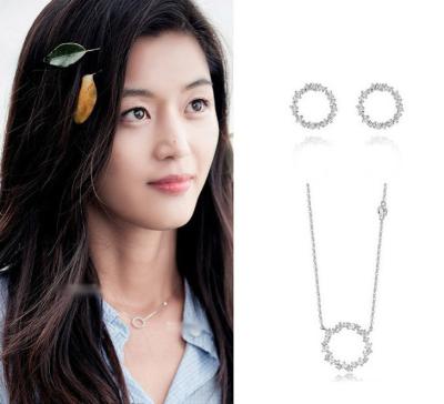 China 2022 Style Designer Fashion Fine Copper Jewelry Set Romantic Korean Zircon Women Women Charm Necklace Pending Earrings for sale