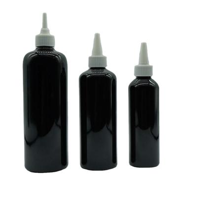 China 4oz 120ml Black Empty Plastic PET Spice Hair Oil Bottle Cosmetic Glue Dropper Bottle For With Twist Top for sale