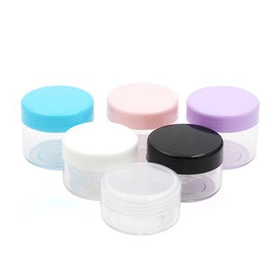 China Factory Supply Cosmetic Mini Transparent Plastic Cosmetics Clear PS Jar With Colorful Screw Lid for sale