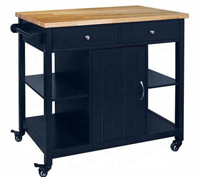 China Kitchen Room Storage Kitchen Islands Cart on Wheels with Natural Rubber Wood Top, Wooden Kitchen Serving Cart with Storage and Drawers, Easy Assembly - for sale