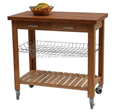 China European Wooden Kitchen Island Cart With Wheels for sale