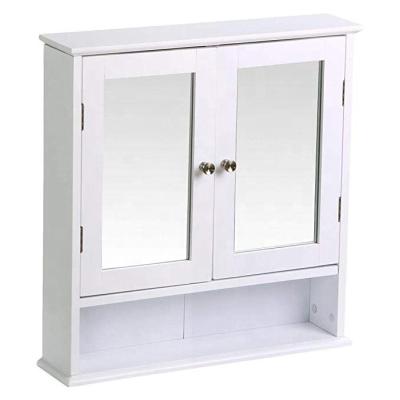 China Nightstand Wood Cabinets Bathroom Wall Cabinet With Double Mirror Doors Adjustable Shelf White for sale