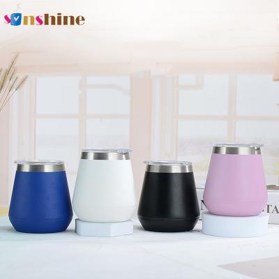 China 2022 newest 12oz Custom logo sublimation blank mug stainless steel stemless wine tumbler with Sliding Lid for sale