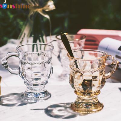 Κίνα amber embossed clear glass mini goblet restaurant latte coffee cup Irish Mug προς πώληση