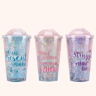 Κίνα Wholesale custom 450ml ins water cup double-layer plastic straw cup προς πώληση