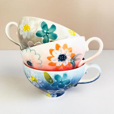 Cina Japanese Style Hand Painting Floral Ceramic Coffee Mug with handgrip in vendita