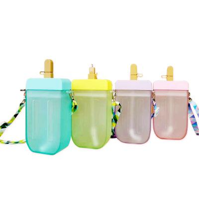 Китай Creative Ice Cream Water Cup With Straw BPA Free Plastic Popsicle Cup With Rope продается