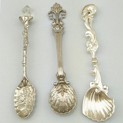 China 3-piece luxury fashion retro gold silver brass coffee spoon set for sale