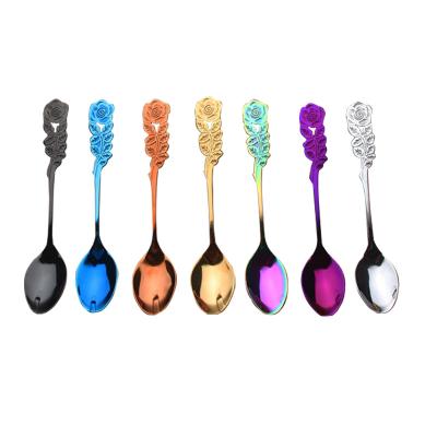 Cina New products gold rose handle coffee spoon in vendita